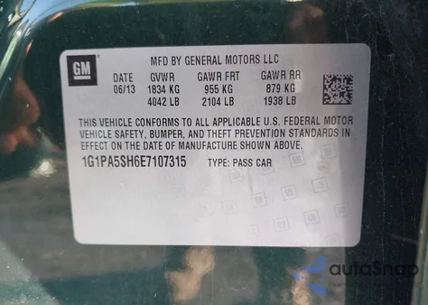 2014 Chevrolet Cruze Ls Auto z USA, uszkodzony, nr VIN 1G1PA5SH6E7107315